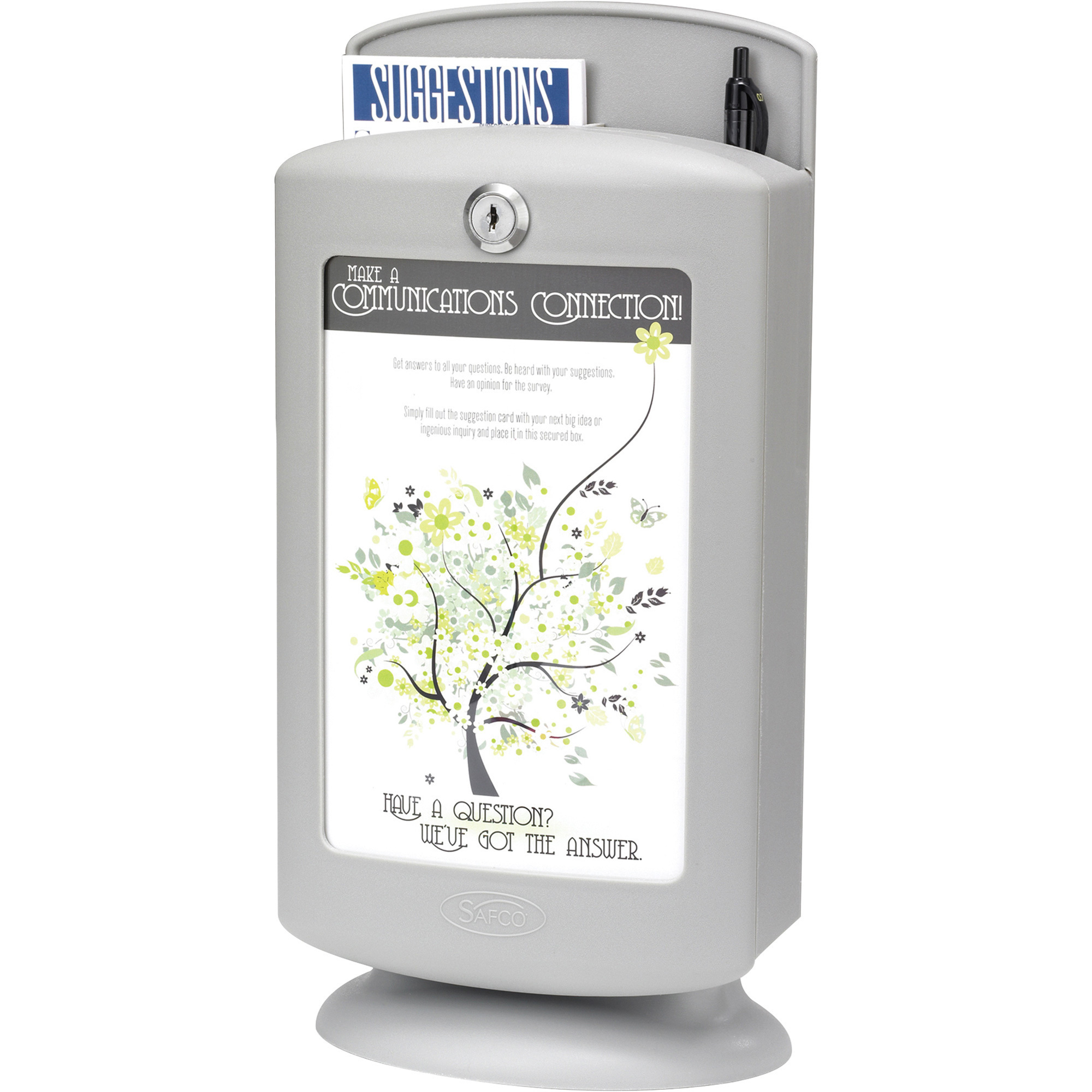 Safco Customizable Suggestion Box, Silver, 7in.W x 5in.D x 14 1/2in.H